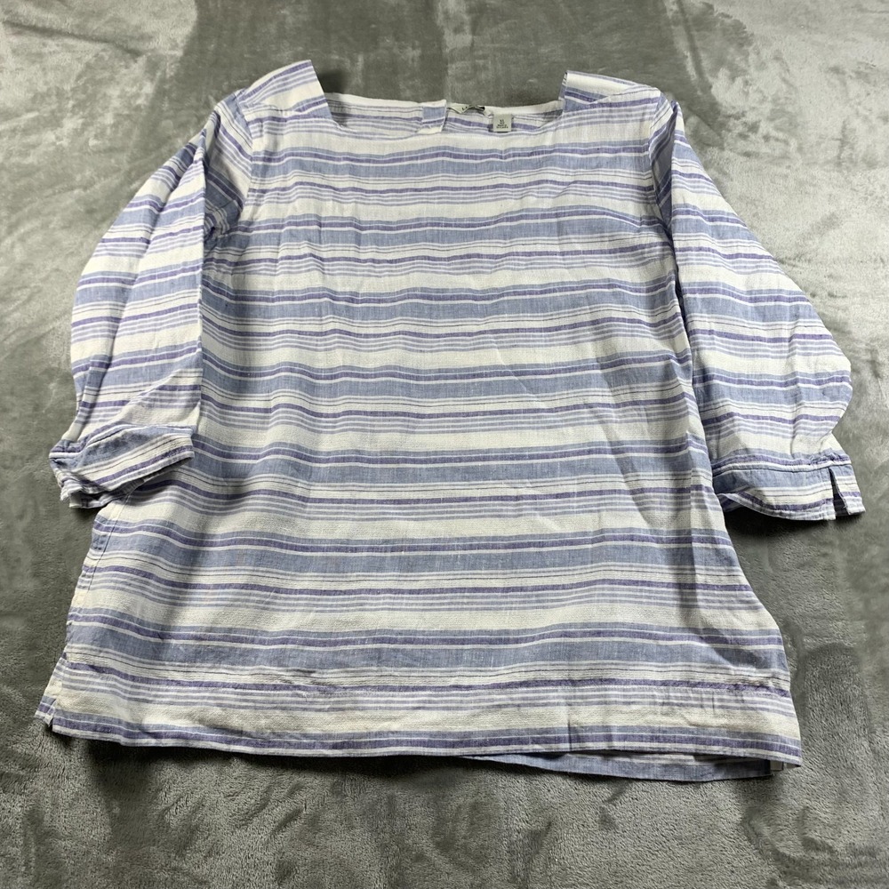 LL‎ Bean Blouse Womens XL Blue White Striped Linen Boatneck Tunic Top Resort